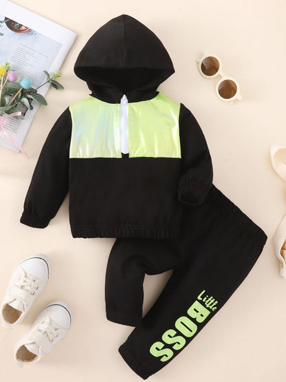 Baby Two-Tone Hoodie and Letter Graphic Joggers Set-Teresa&#39;s Fashionista LLC