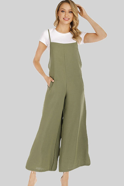 Full Size Cropped Wide Leg Overalls with Pockets-Teresa&#39;s Fashionista LLC