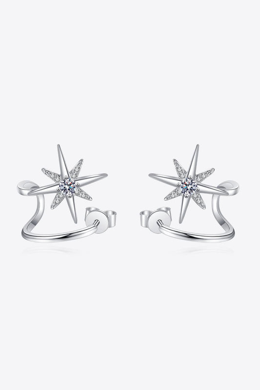 Moissanite Star Rhodium-Plated Earrings-Teresa&#39;s Fashionista LLC