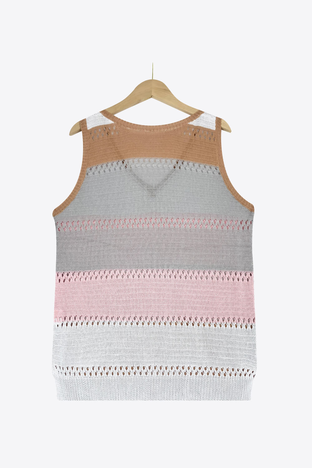 Striped Openwork V-Neck Knit Tank-Teresa&#39;s Fashionista LLC