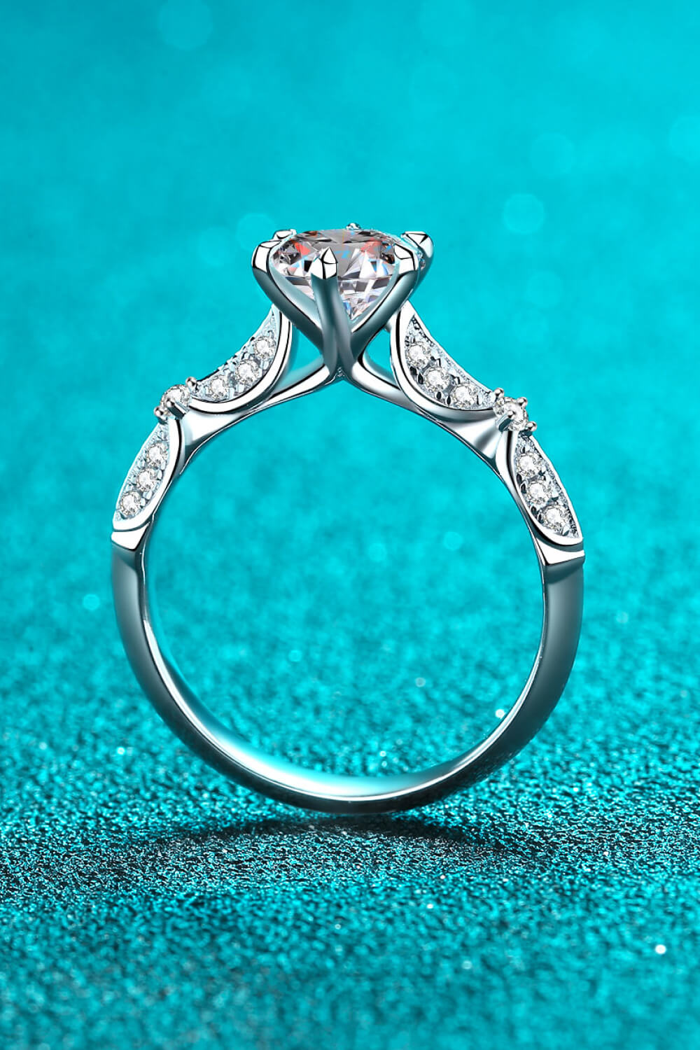 925 Sterling Silver Inlaid Moissanite 6-Prong Ring-Teresa&#39;s Fashionista LLC