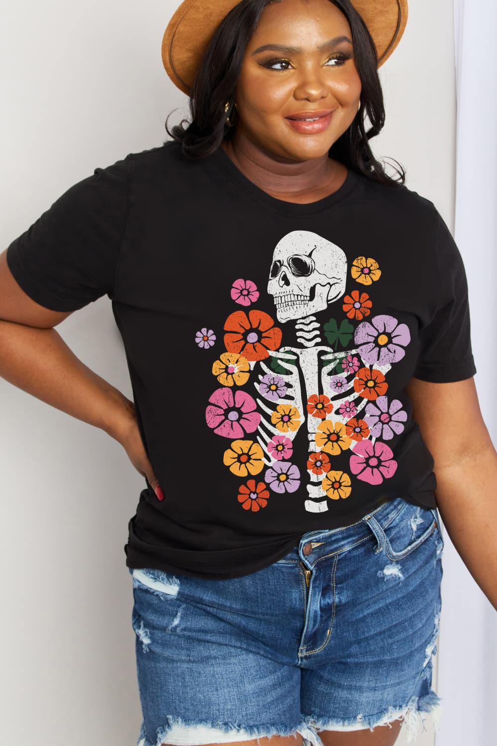 Simply Love Simply Love Full Size Skeleton & Flower Graphic Cotton Tee-Teresa&#39;s Fashionista LLC