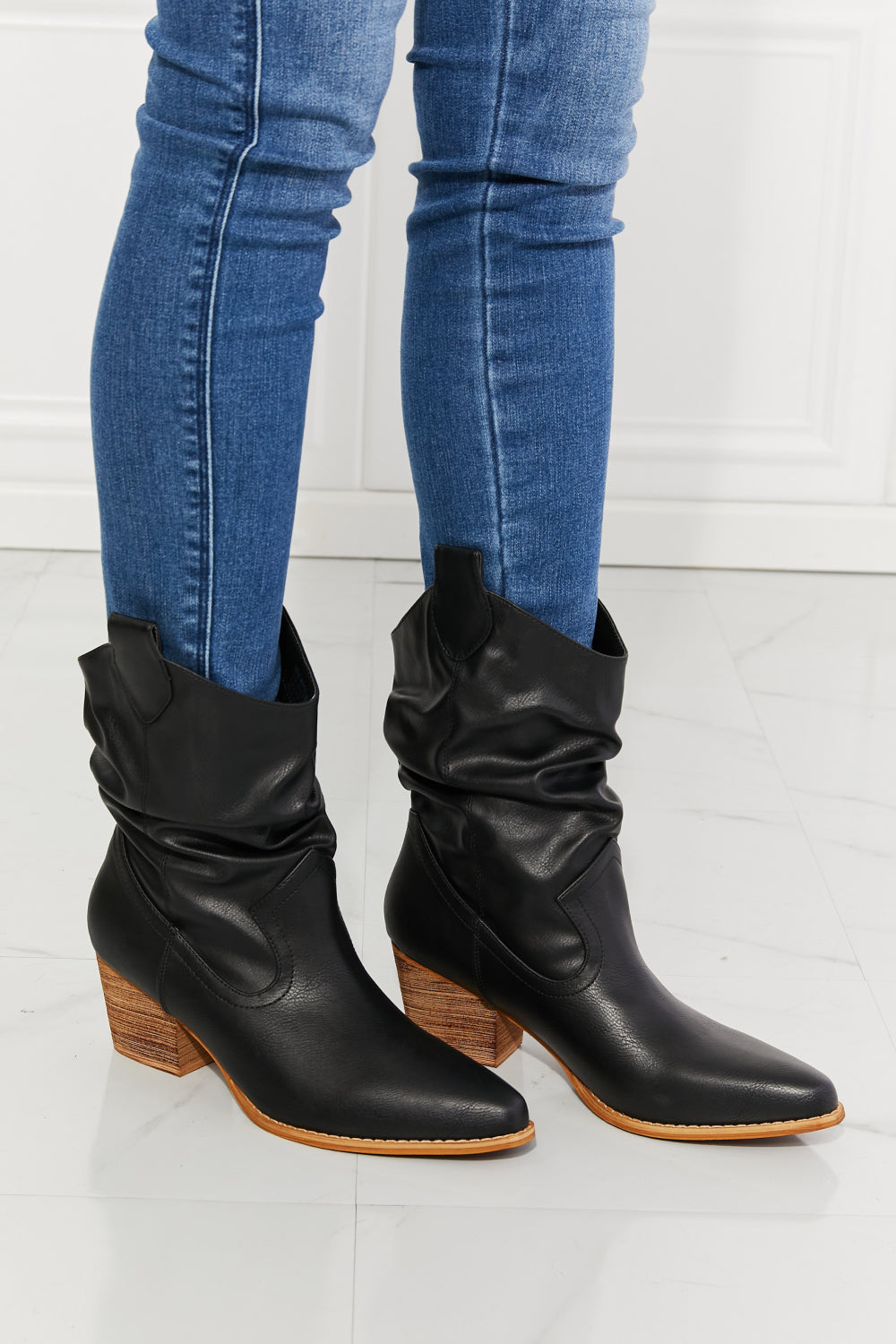 MMShoes Better in Texas Scrunch Cowboy Boots in Black-Teresa&#39;s Fashionista LLC