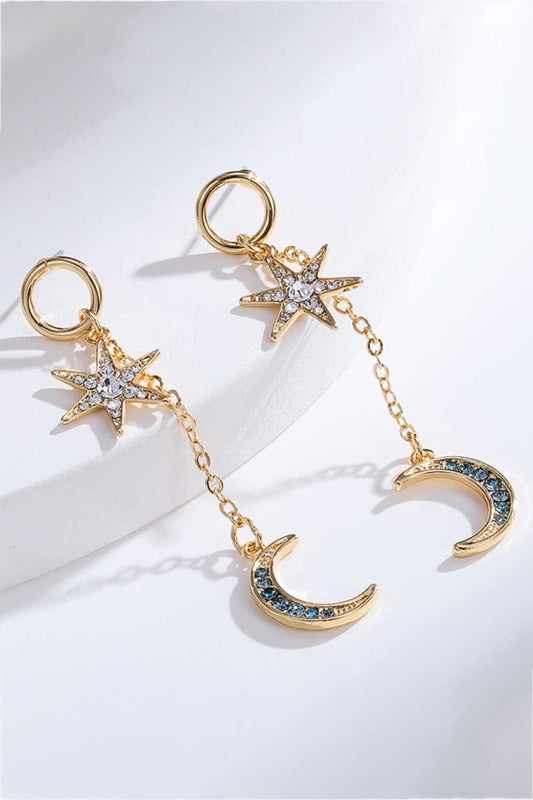 Inlaid Rhinestone Star and Moon Drop Earrings-Teresa&#39;s Fashionista LLC