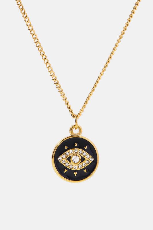 Cubic Zirconia Evil Eye Pendant Chunky Chain Necklace-Teresa&#39;s Fashionista LLC