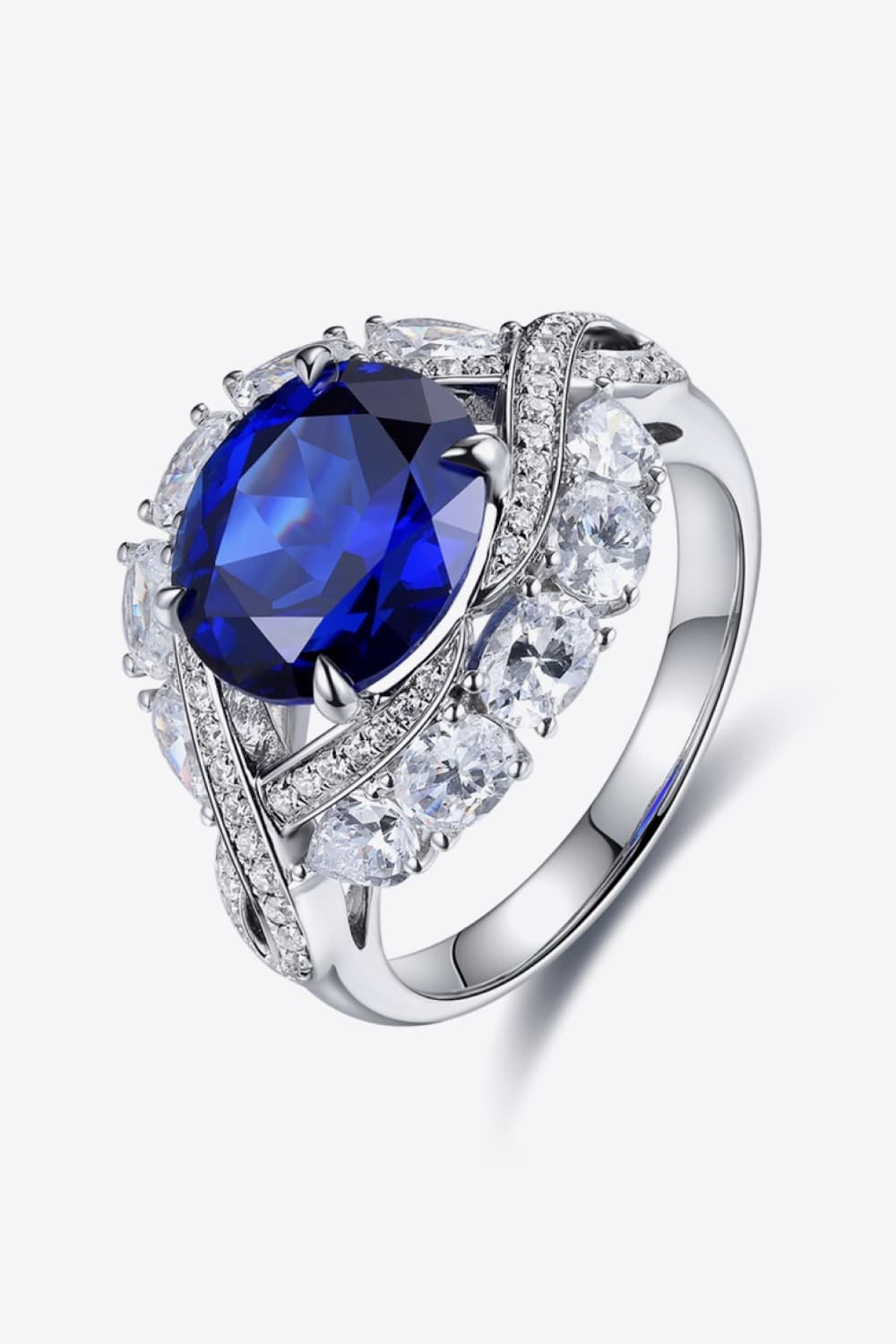 5 Carat Lab-Grown Sapphire Platinum-Plated Ring-Teresa&#39;s Fashionista LLC