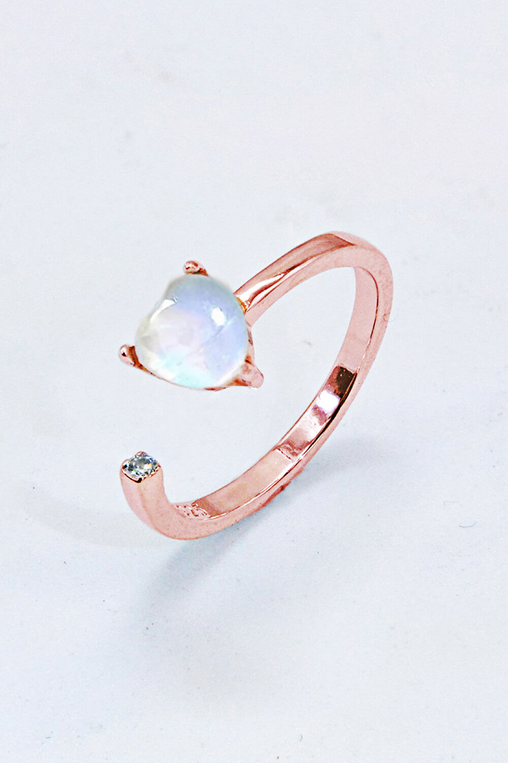 Inlaid Moonstone Heart Adjustable Open Ring-Teresa&#39;s Fashionista LLC