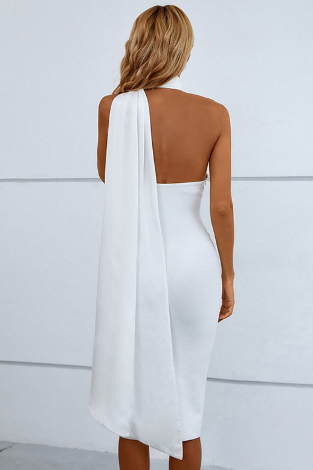 Cascading Detail Halter Neck Bodycon Dress-Teresa&#39;s Fashionista LLC