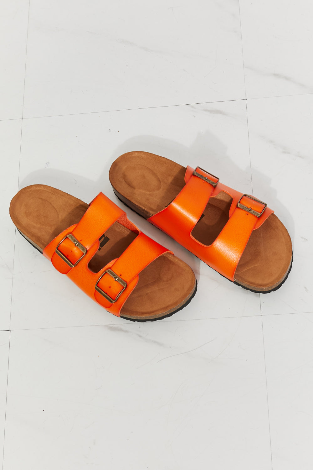 MMShoes Feeling Alive Double Banded Slide Sandals in Orange-Teresa&#39;s Fashionista LLC