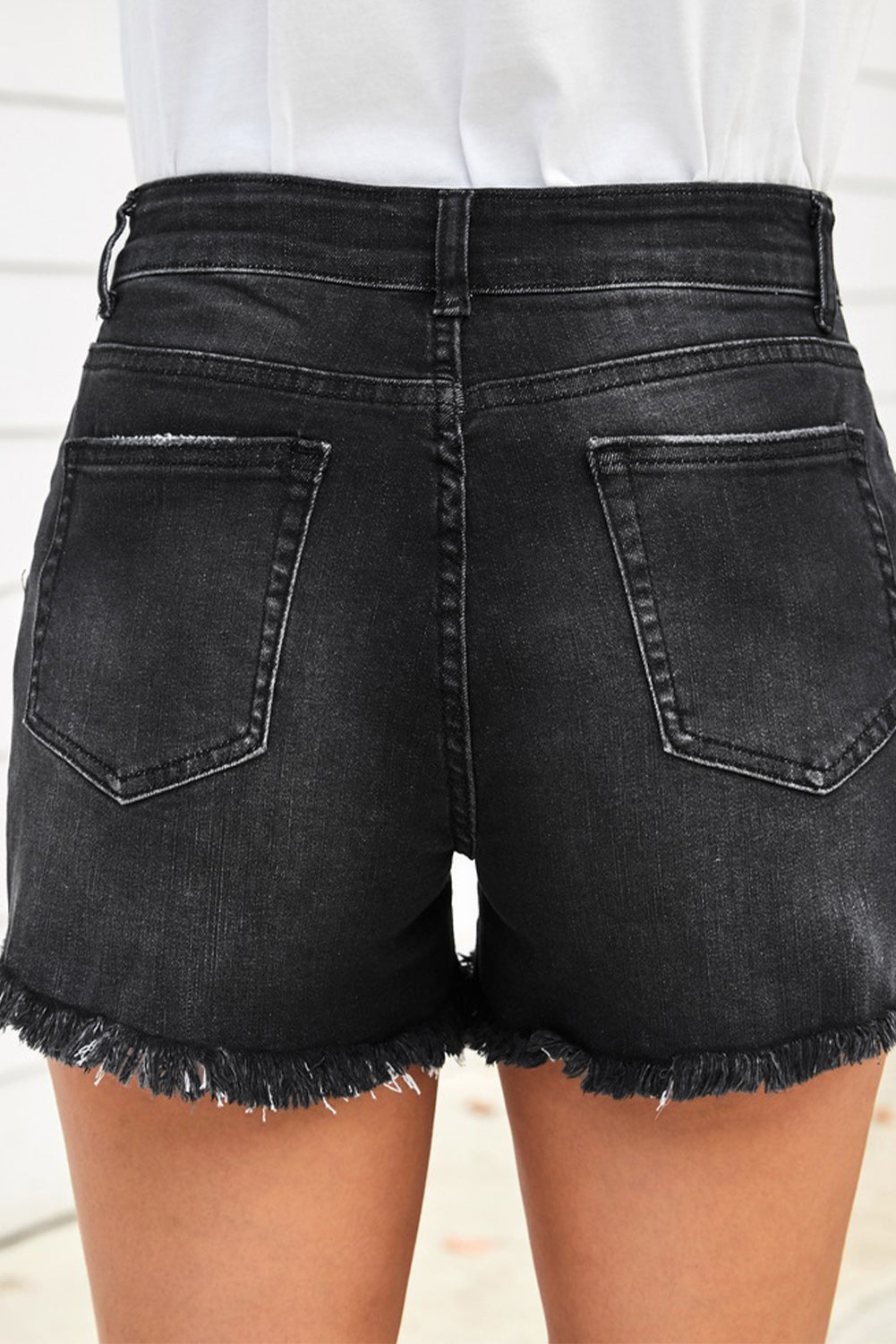 Raw Hem Distressed Denim Shorts with Pockets-Teresa&#39;s Fashionista LLC