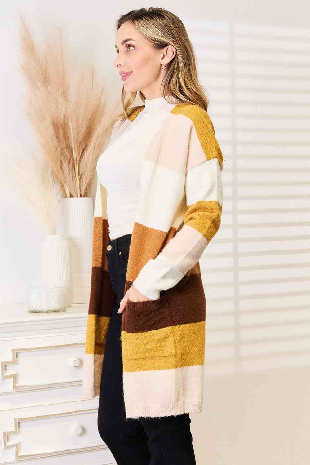 Woven Right Color Block Dropped Shoulder Cardigan-Teresa&#39;s Fashionista LLC