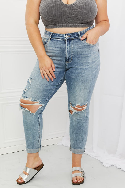 Judy Blue Malia Full Size Mid Rise Boyfriend Jeans-Teresa&#39;s Fashionista LLC