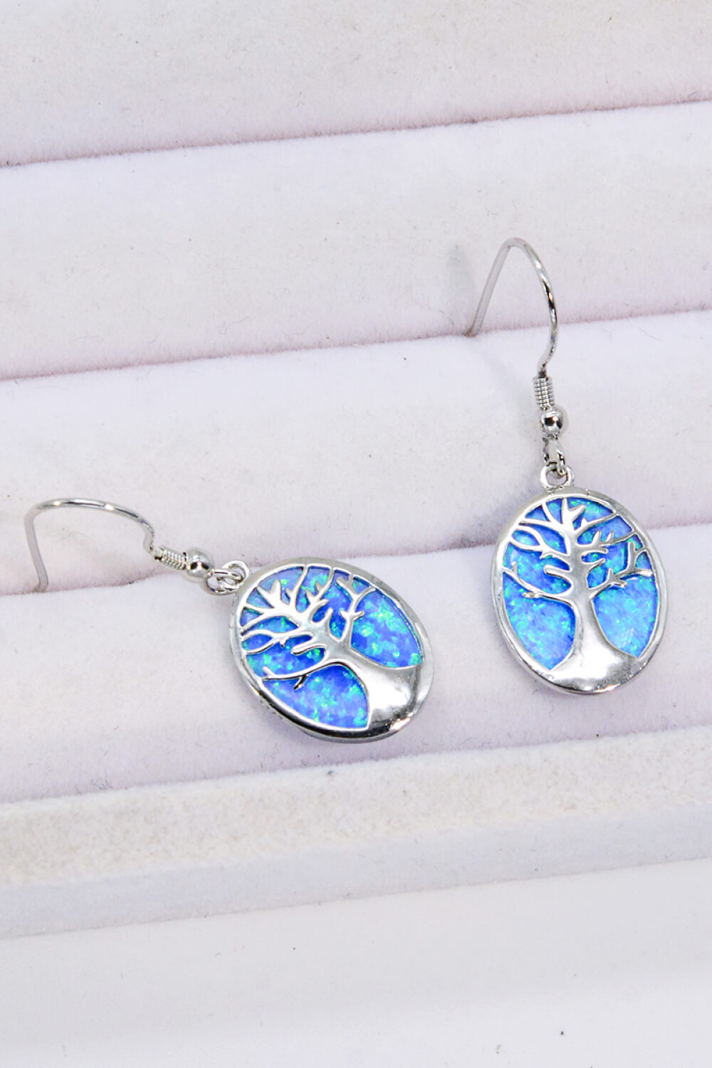 Opal Blue Platinum-Plated Drop Earrings-Teresa&#39;s Fashionista LLC