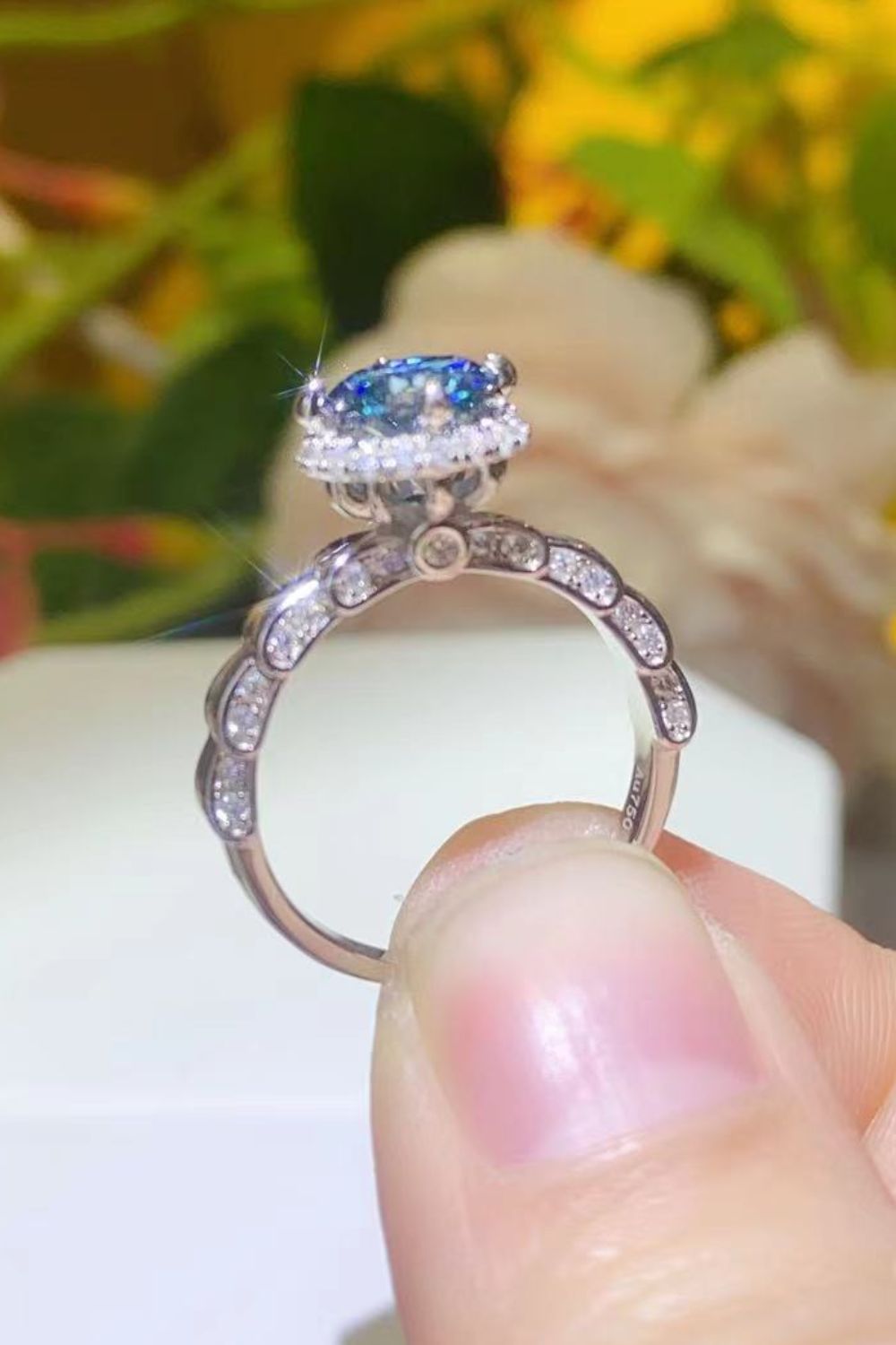 925 Sterling Silver 1 Carat Moissanite Cluster Ring-Teresa&#39;s Fashionista LLC