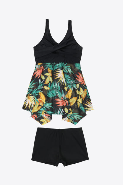 Plus Size Floral Two-Tone Asymmetrical Hem Two-Piece Swimsuit-Teresa&#39;s Fashionista LLC