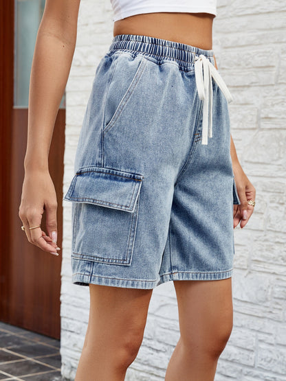 Drawstring Denim Shorts with Pockets-Teresa&#39;s Fashionista LLC