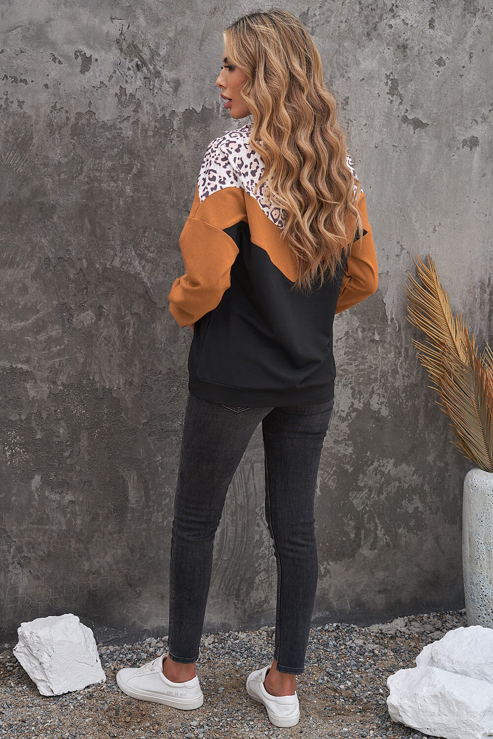 Leopard Color Block Quarter-Zip Sweatshirt-Teresa&#39;s Fashionista LLC