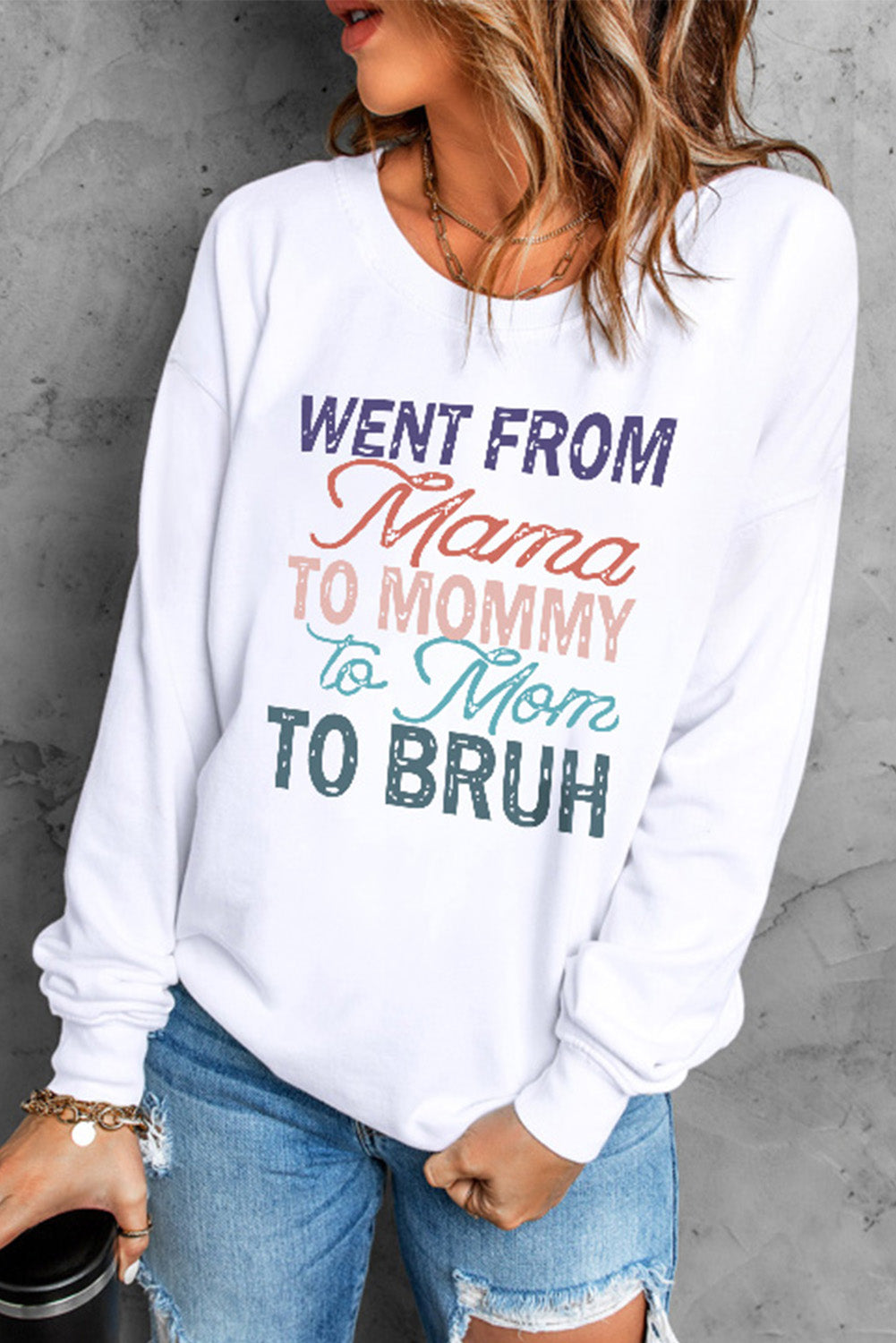 Letter Graphic Round Neck Sweatshirt cf-Teresa&#39;s Fashionista LLC