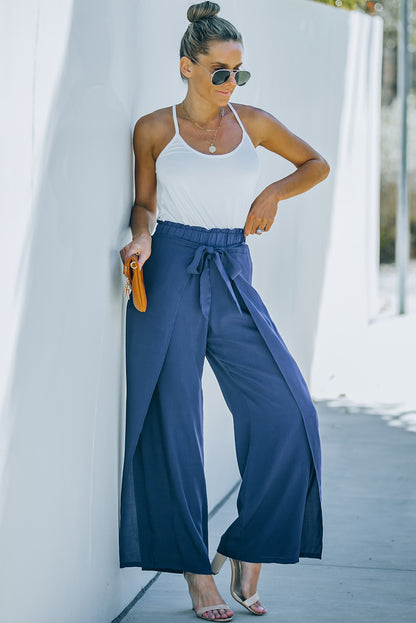 Paperbag Waist Tie Front Wide Leg Pants-Teresa&#39;s Fashionista LLC