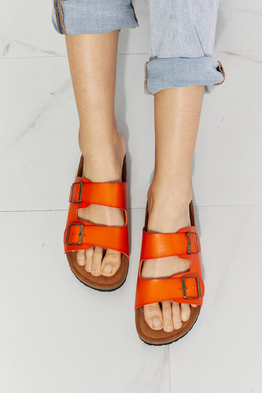 MMShoes Feeling Alive Double Banded Slide Sandals in Orange-Teresa&#39;s Fashionista LLC