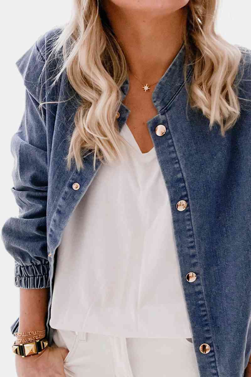 Shoulder Detail Denim Button Down Shirt-Teresa&#39;s Fashionista LLC