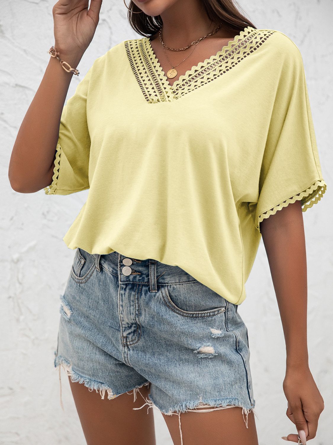 V-Neck Short Sleeve Blouse-Teresa&#39;s Fashionista LLC