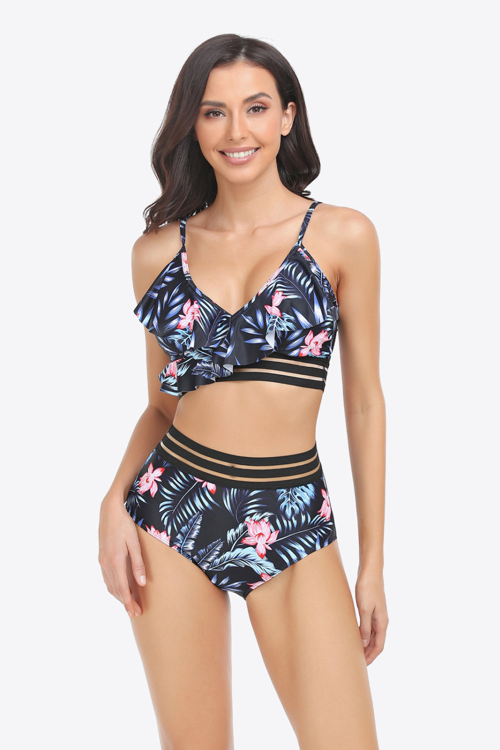 Ruffled Plunge Bikini Set-Teresa&#39;s Fashionista LLC