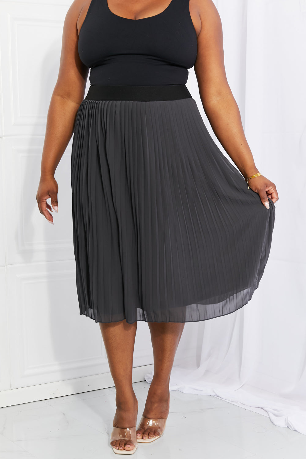 Zenana Full Size Romantic At Heart Pleated Chiffon Midi Skirt-Teresa&#39;s Fashionista LLC