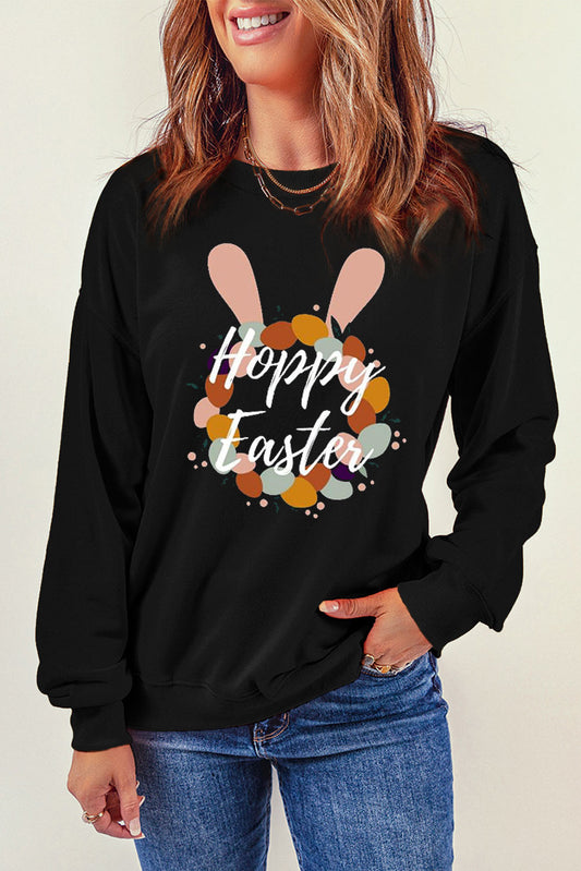 HOPPY EASTER Graphic Dropped Shoulder Sweatshirt-Teresa&#39;s Fashionista LLC