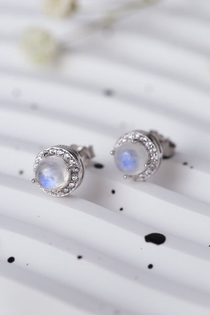 High Quality Natural Moonstone 925 Sterling Silver Stud Earrings-Teresa&#39;s Fashionista LLC