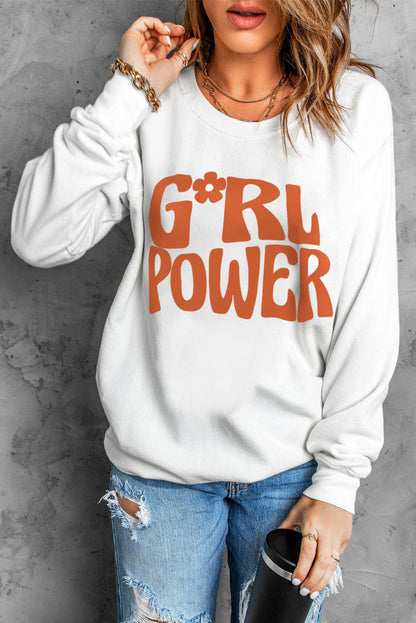 GIRL POWER Graphic Round Neck Sweatshirt-Teresa&#39;s Fashionista LLC