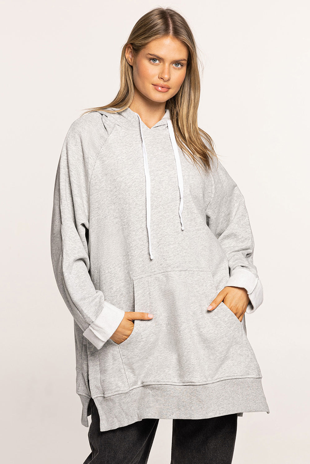 Side Slit Raglan Sleeve Hoodie-Teresa&#39;s Fashionista LLC