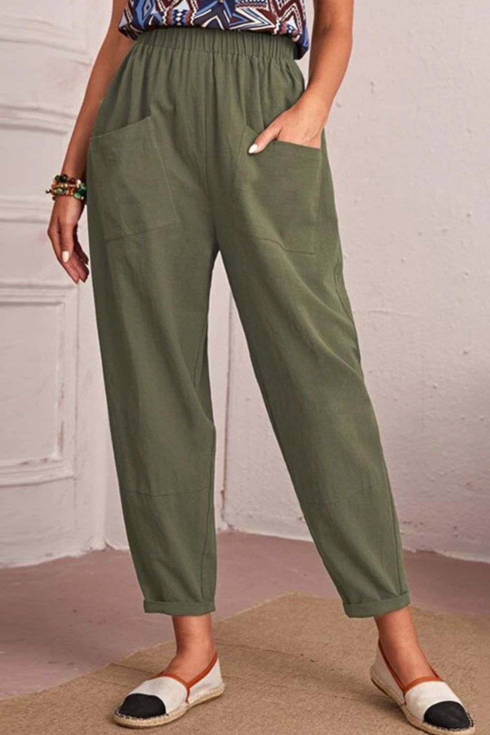 Elastic Waist Pocket Tapered Pants-Teresa&#39;s Fashionista LLC