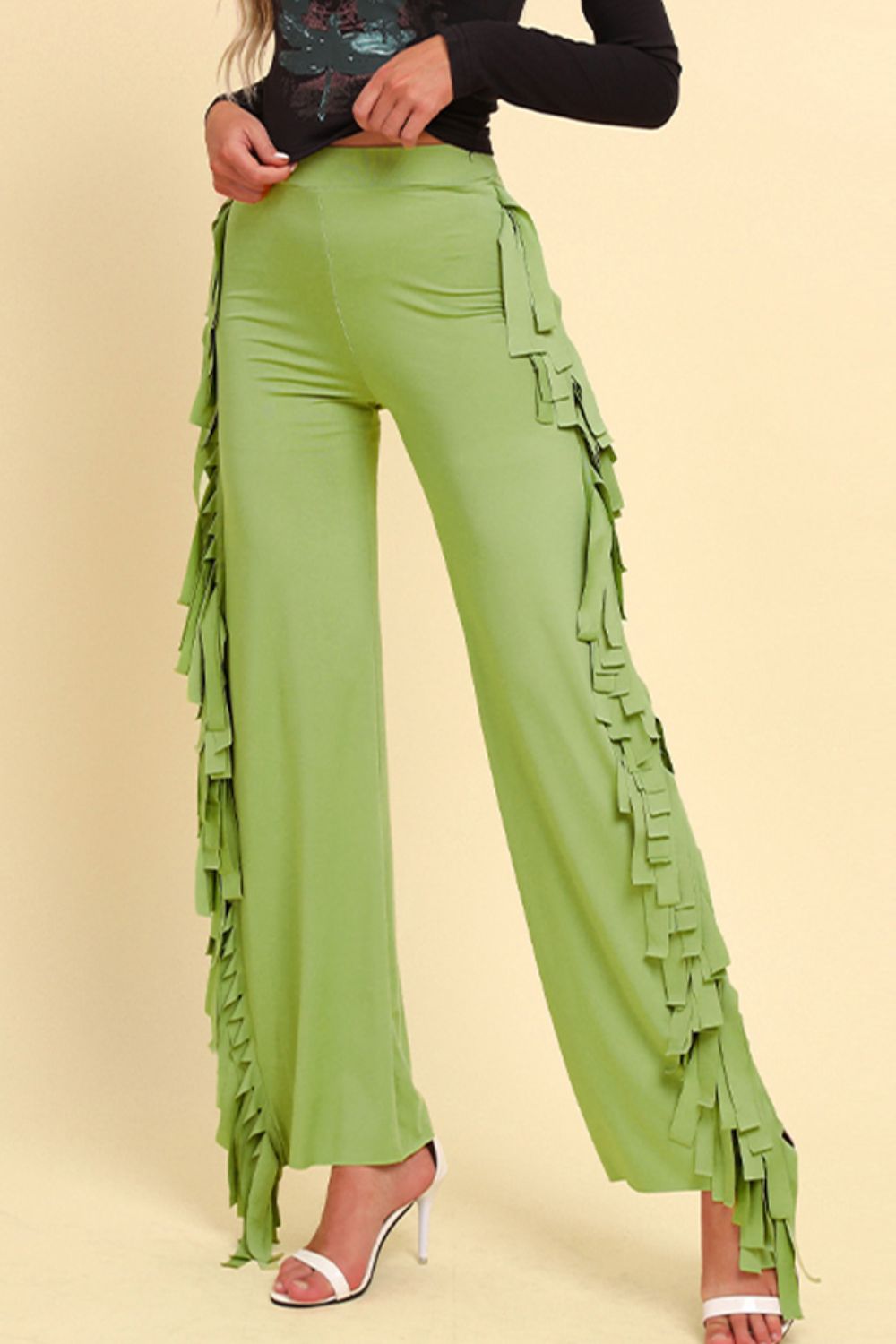 Fringe Trim Wide Leg Pants-Teresa&#39;s Fashionista LLC