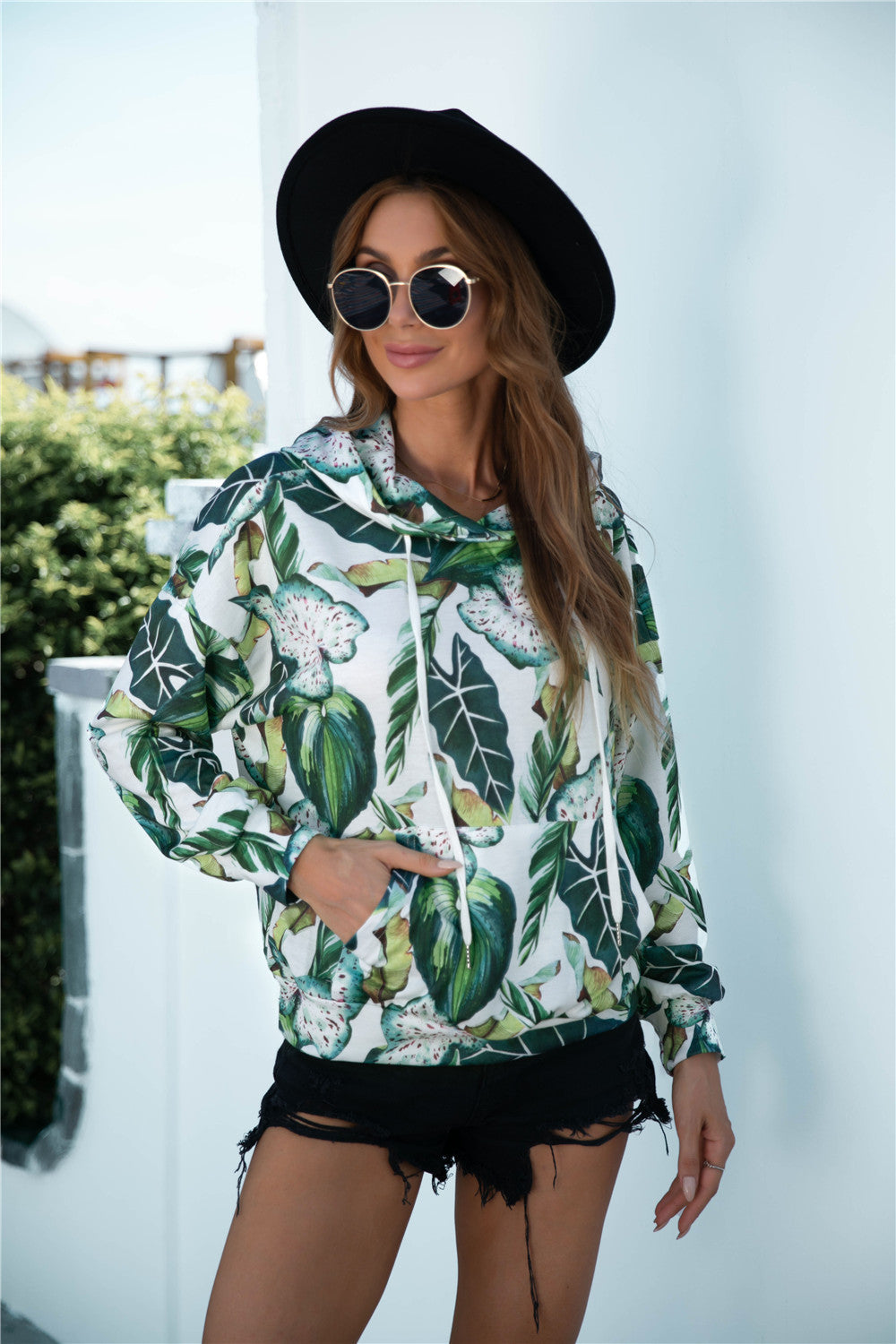 Printed Dropped Shoulder Hoodie-Teresa&#39;s Fashionista LLC