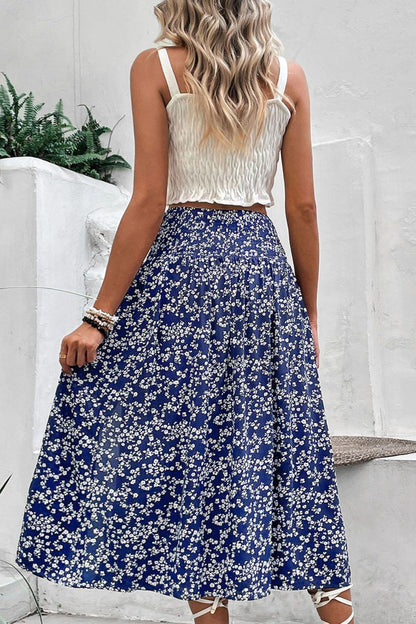 Ditsy Floral Slit High Waist Skirt-Teresa&#39;s Fashionista LLC