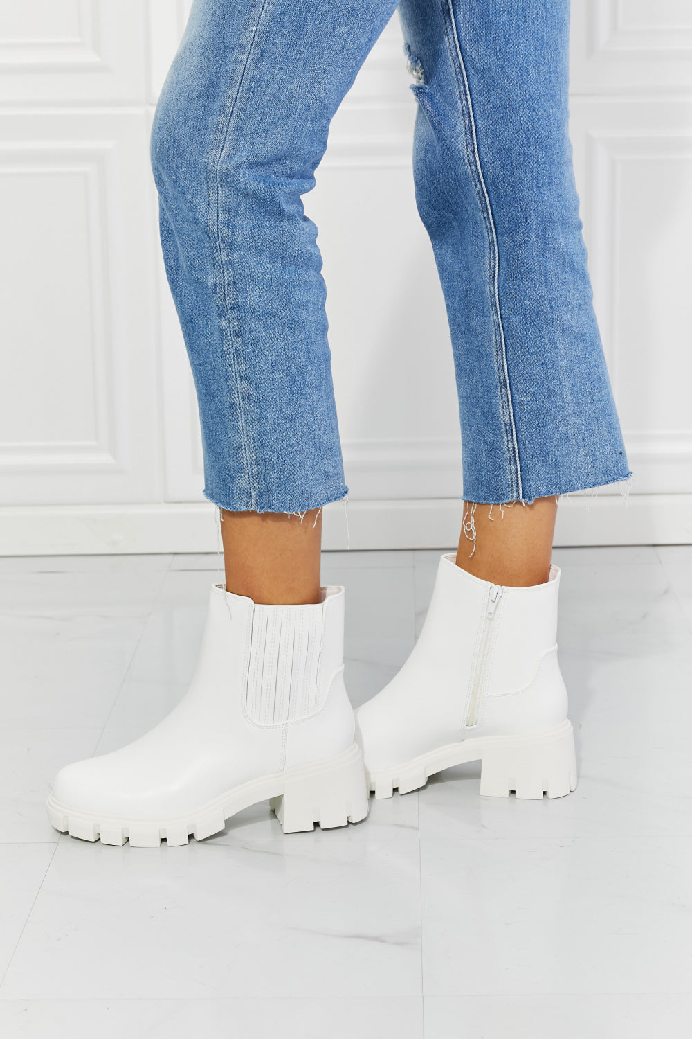 MMShoes What It Takes Lug Sole Chelsea Boots in White-Teresa&#39;s Fashionista LLC