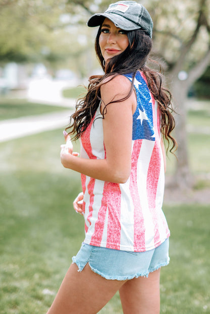 US Flag Round Neck Tank-Teresa&#39;s Fashionista LLC