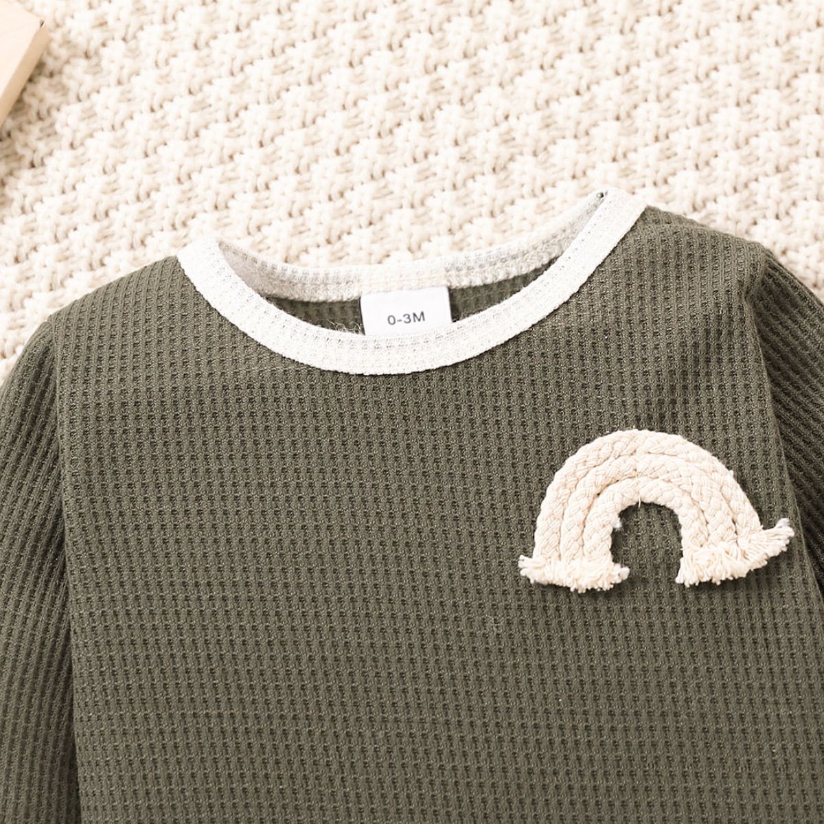 Baby Contrast Trim Waffle-Knit Long Sleeve Bodysuit-Teresa&#39;s Fashionista LLC