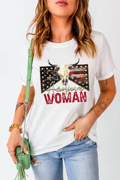 AMERICAN WOMAN Graphic Round Neck Tee-Teresa&#39;s Fashionista LLC