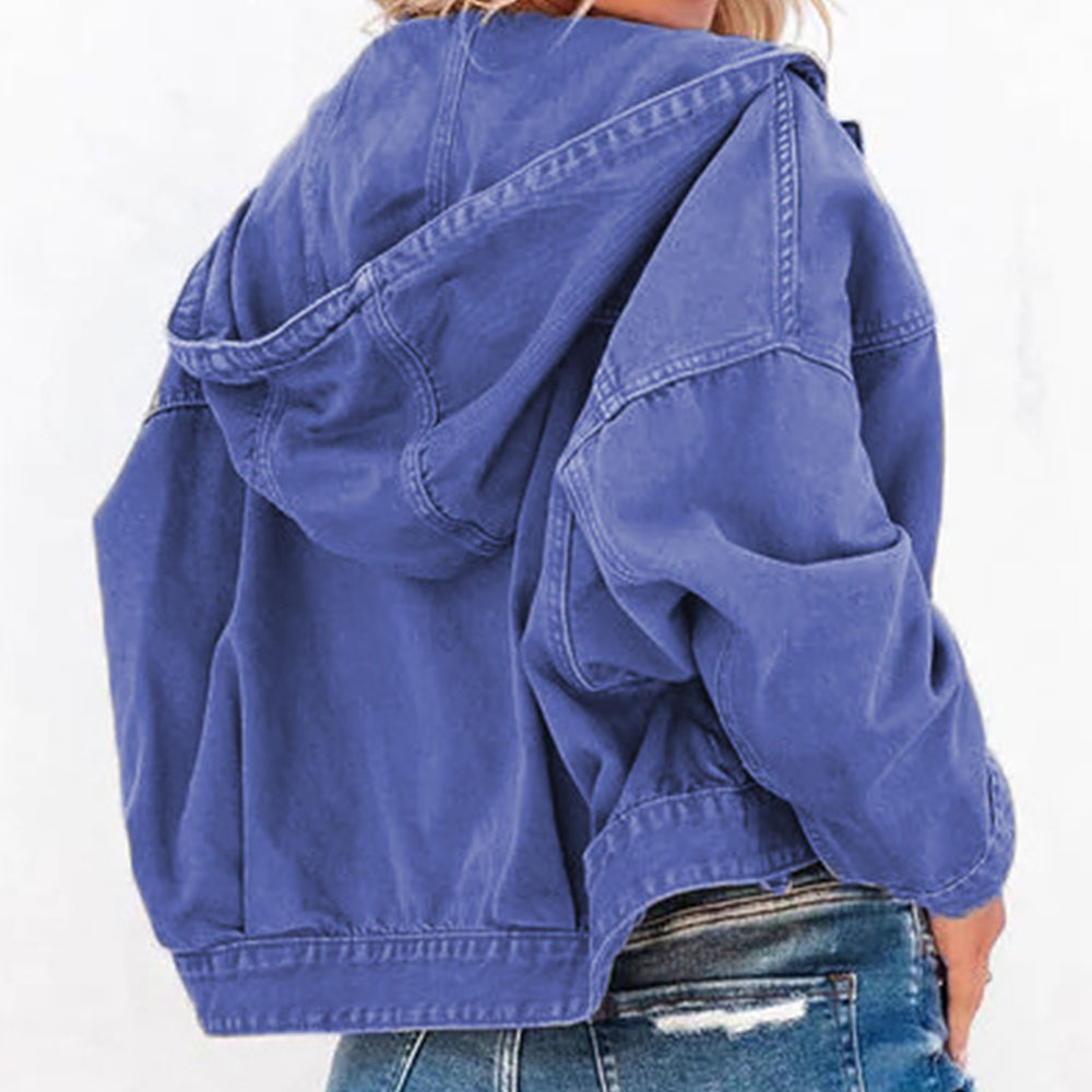 Hooded Dropped Shoulder Denim Jacket-Teresa&#39;s Fashionista LLC