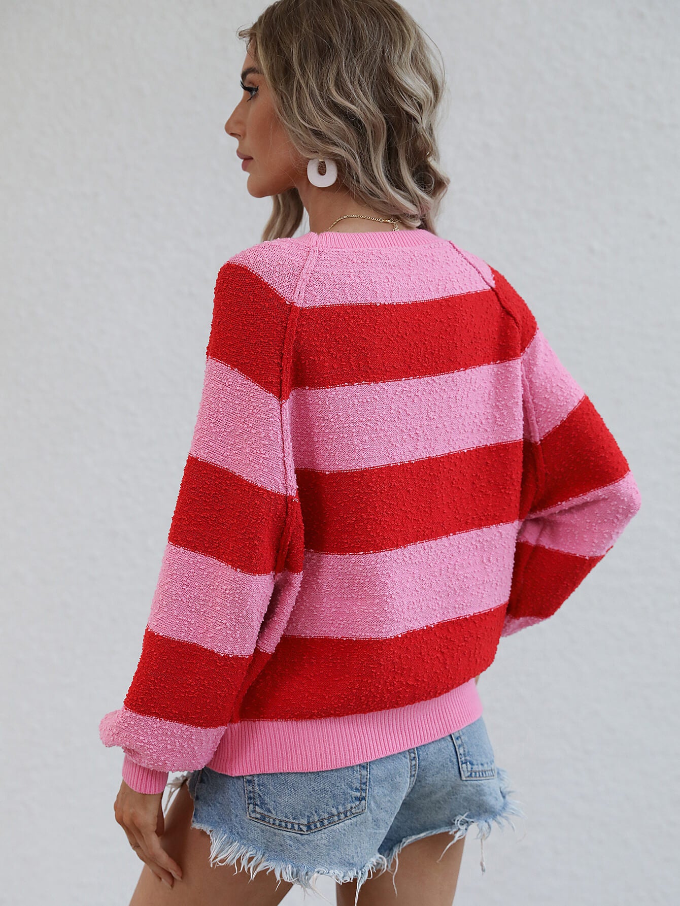 Striped Raglan Sleeve Ribbed Trim Knit Top-Teresa&#39;s Fashionista LLC