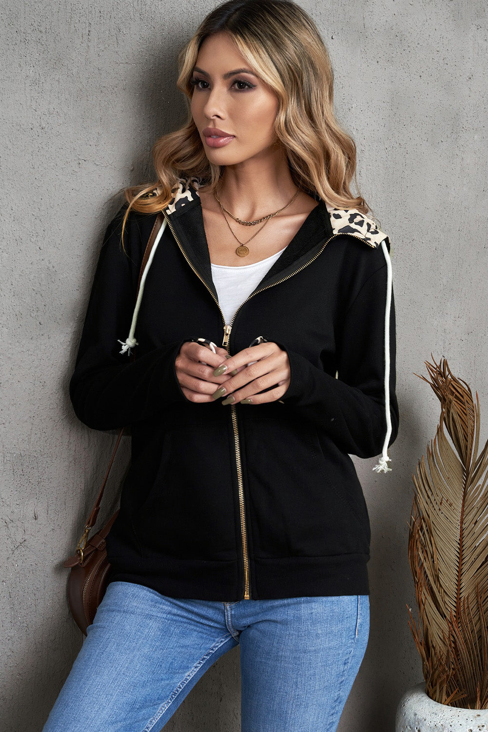 Zip Up Thumbhole Sleeve Hooded Jacket with Pockets-Teresa&#39;s Fashionista LLC