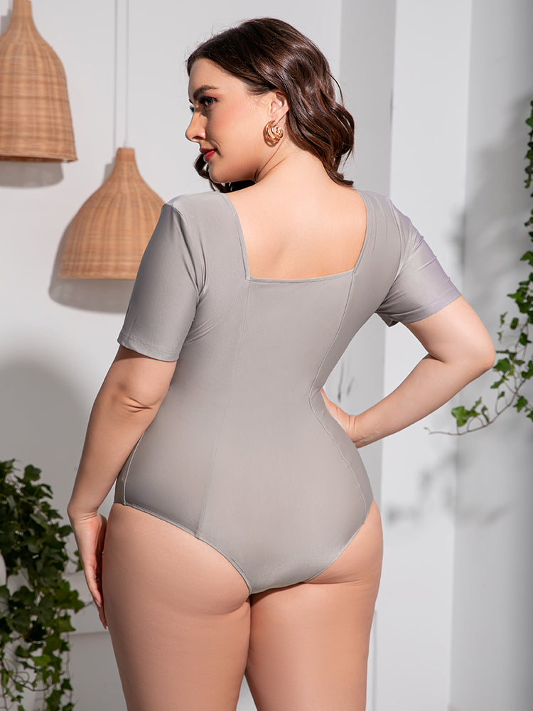 Plus Size Scoop Neck Short Sleeve One-Piece Swimsuit-Teresa&#39;s Fashionista LLC