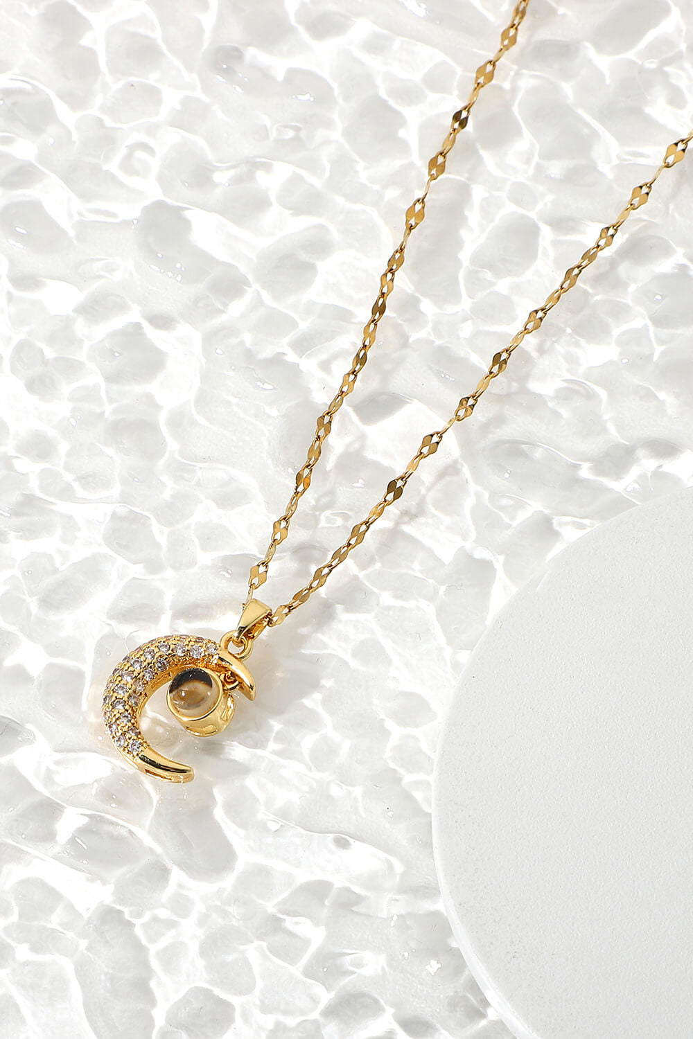 Inlaid Cubic Zirconia Moon Pendant Necklace-Teresa&#39;s Fashionista LLC