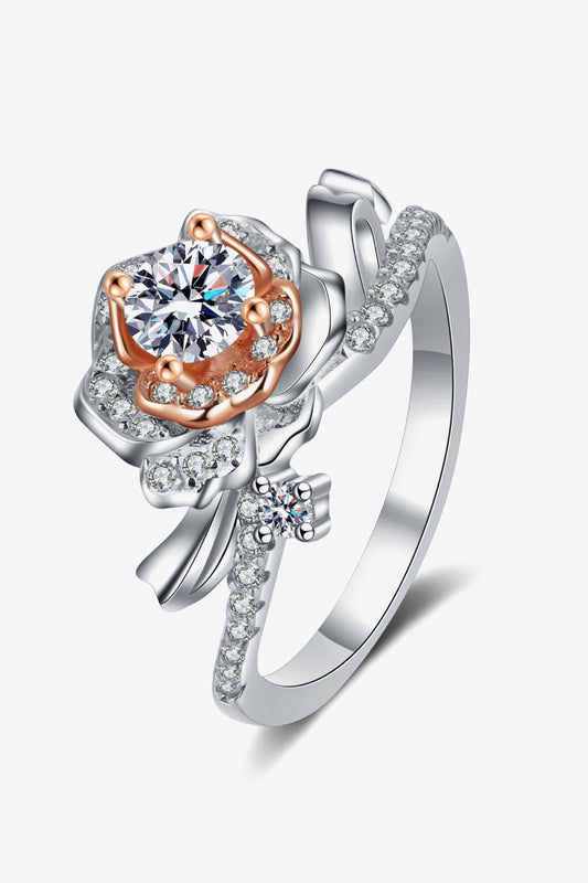 925 Sterling Silver Rose-Shaped Moissanite Ring-Teresa&#39;s Fashionista LLC