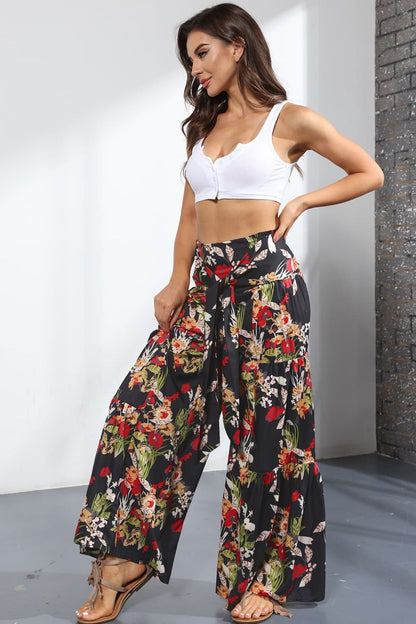 Printed High-Rise Tied Culottes-Teresa&#39;s Fashionista LLC