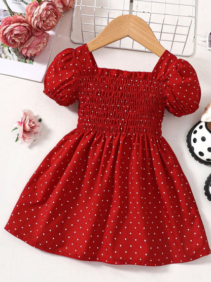 Baby Girl Printed Square Neck Smocked Dress-Teresa&#39;s Fashionista LLC