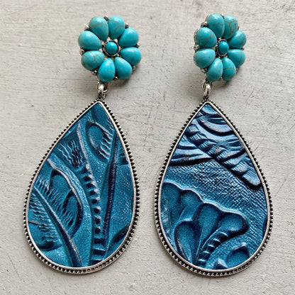 Turquoise Flower Teardrop Earrings-Teresa&#39;s Fashionista LLC