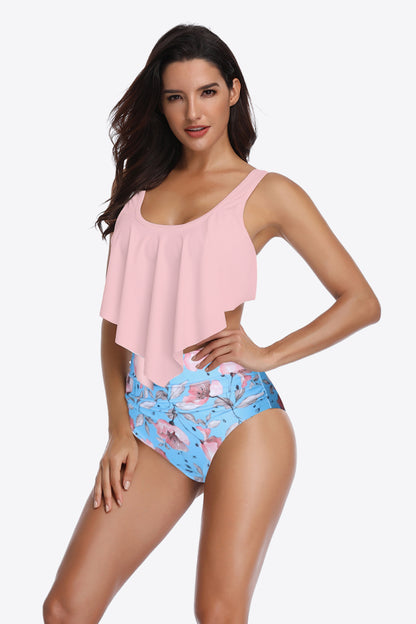 Two-Tone Ruffled Two-Piece Swimsuit-Teresa&#39;s Fashionista LLC